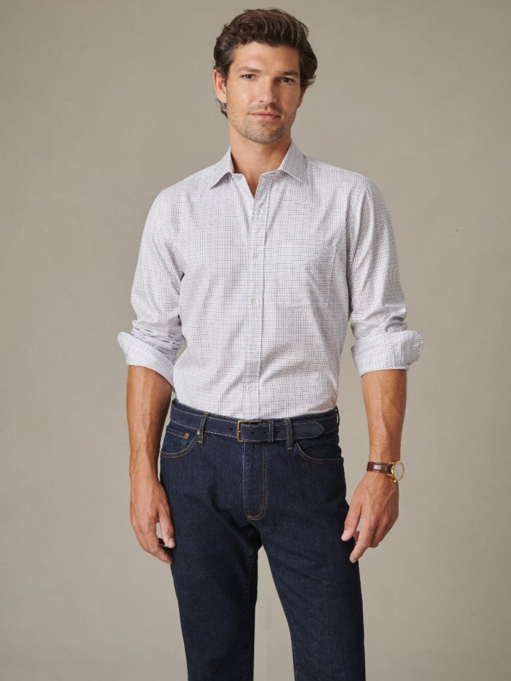 J McLaughlin Gramercy Cotton Shirt in Tattersall - Yellow/Blue NEW